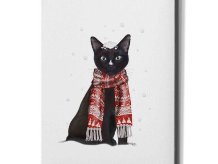 Black Cat, Red Scarf  by Fab Funky Giclee Canvas Wall Art For Cheap