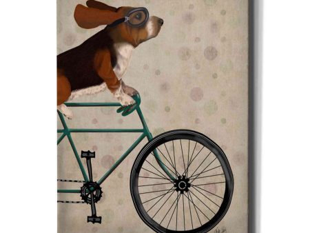 Basset Hound on Bicycle  by Fab Funky Giclee Canvas Wall Art Discount