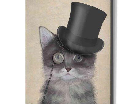 Cat, Grey with Top Hat  by Fab Funky Giclee Canvas Wall Art Fashion