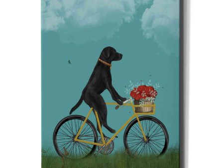 Black Labrador on Bicycle - Sky  by Fab Funky Giclee Canvas Wall Art Fashion